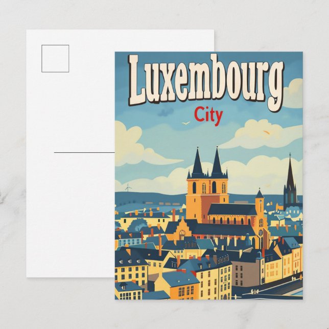 Luxembourg City Vintage Retro Travel Illustration Postcard (Front/Back)
