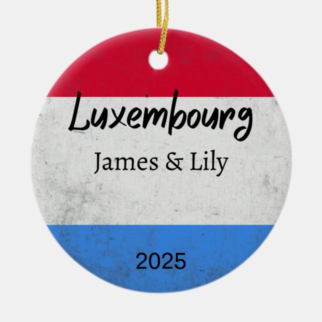Luxembourg Flag Ornament, Personalised Luxembourg Ceramic Tree Decoration (Front)