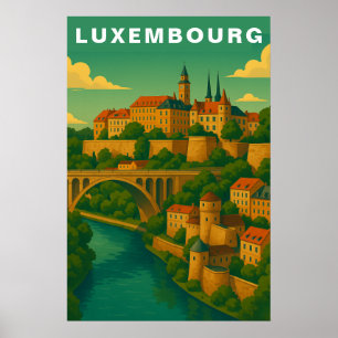 Luxembourg Historic Viaduct European Travel Poster