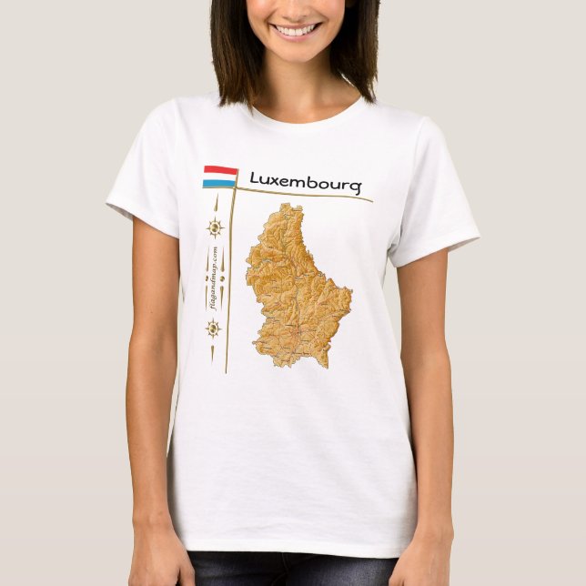Luxembourg Map + Flag + Title T-Shirt (Front)