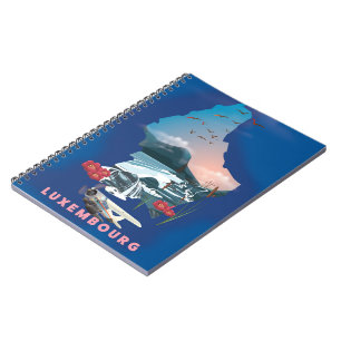 Luxembourg Map illustrated travel poster. Notebook