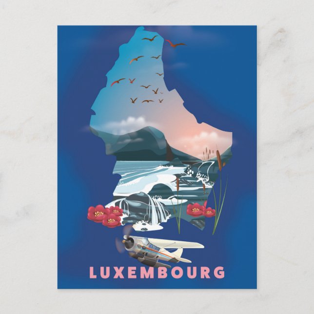 Luxembourg Map illustrated travel poster. Postcard (Front)