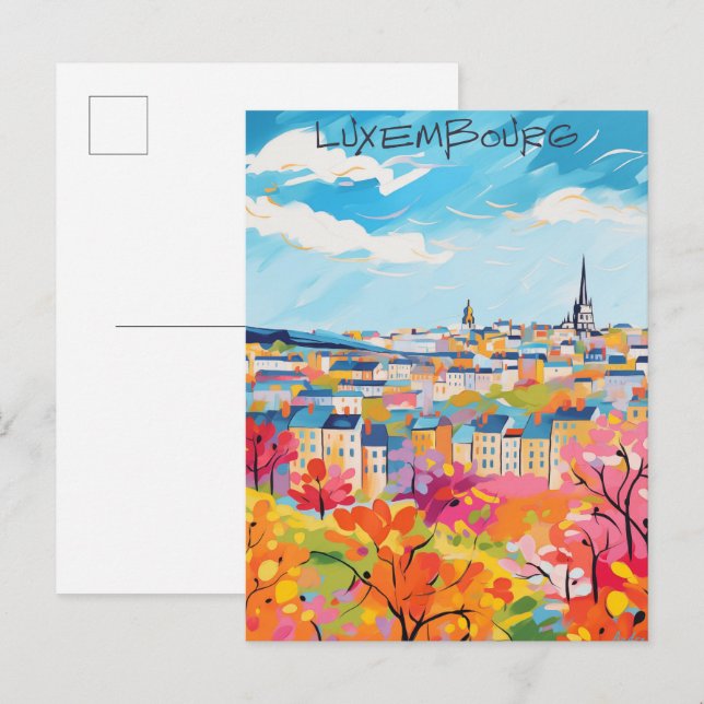 Luxembourg Travel City Painting Aesthetic Postcard (Front/Back)