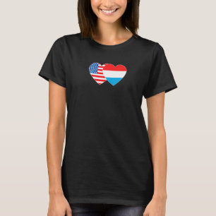 Luxembourg & USA Flag Twin Heart for Luxembourgian T-Shirt