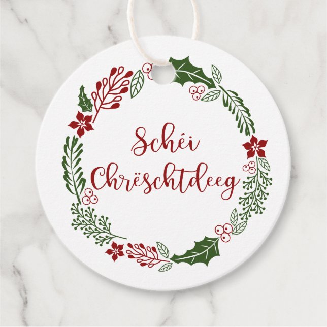 Luxembourgish Merry Christmas, Custom Favour Tags (Front)