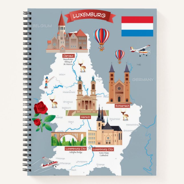 Luxemburg Cartoon Map Notebook (Front)