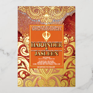 LuxGlitter Gold Anand Karaj Sikh Wedding Invitatio