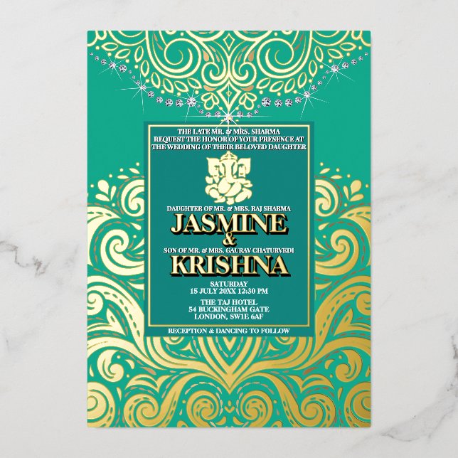 LuxGlitter Peacock Gold Ganesha Hindu Wedding (Front)