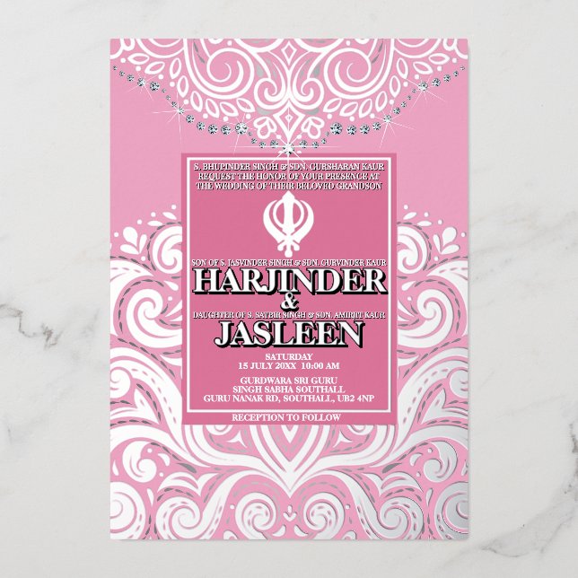 LuxGlitter Pink Silver Sikh Anand Karaj Wedding (Front)