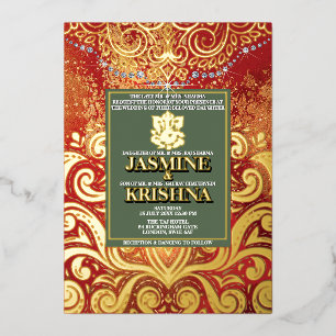 LuxGlitter Red Gold Hindu Ganesha Indian