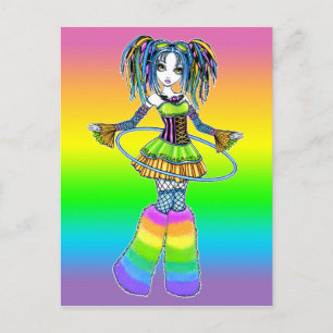 "Luxie" Rainbow Cyber Goth Hula Hoop Fae Postcard