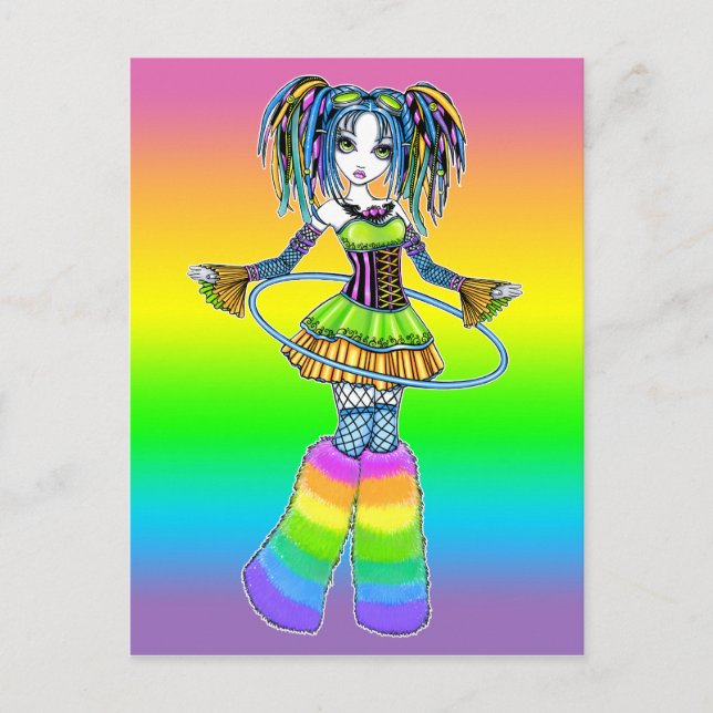 "Luxie" Rainbow Cyber Goth Hula Hoop Fae Postcard (Front)