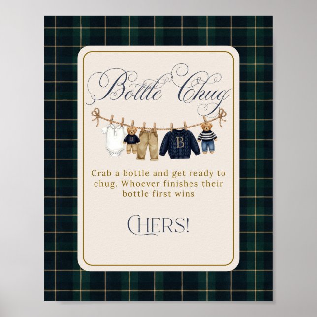 Luxsary  Bear Plaid Baby Shower Bottle Chug Poster (Front)