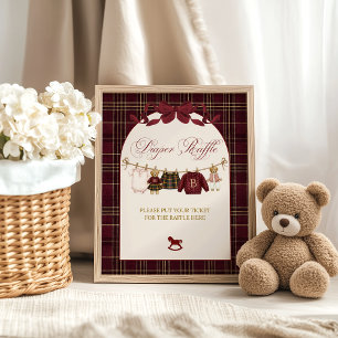 Luxsary Teddy Baby Shower Girl Plaid Diaper Raffle Poster