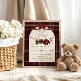 Luxsary Teddy Baby Shower Girl Plaid Dont Say Baby Poster