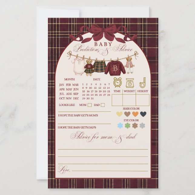 Luxsary Teddy Baby Shower Girl Plaid Game (Front)