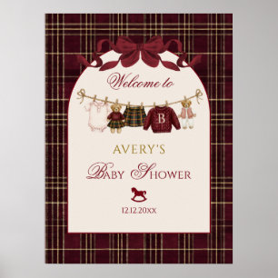 Luxsary Teddy Bear Baby Shower Girl Plaid Bow  Poster