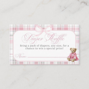 Luxsary Teddy Bear Pink Plaid Baby Girl Shower  Enclosure Card