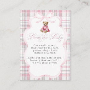 Luxsary Teddy Bear Pink Plaid Baby Girl Shower  Enclosure Card