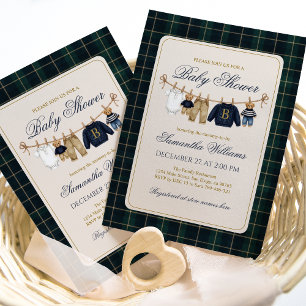 Luxsary Teddy Bear Plaid Baby Shower  Invitation