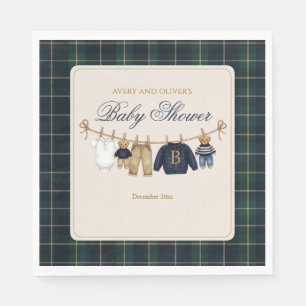 Luxsary Teddy Bear Plaid Baby Shower  Napkin