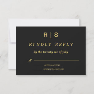 Luxuary Black & Gold Monogram Wedding RSVP Card