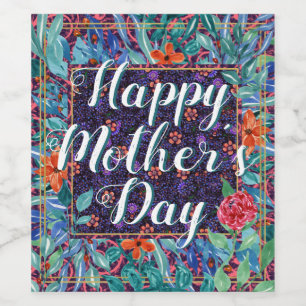 Luxuriant Floral Happy Mother's Day Boho Custom Wine Label