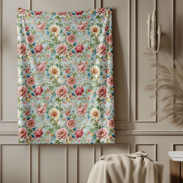Luxurious 18th Century Inspired Delicate Florals  Fleece Blanket (Luxurious 18th Century Inspired Delicate Florals Fleece Blanket)