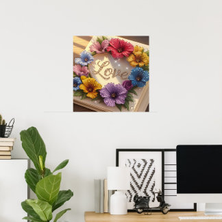 Luxurious 3D Greeting Card with Floral Design  Poster