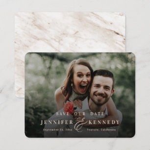 Luxurious Ampersand Beige Tan Marble & Full Photo Save The Date