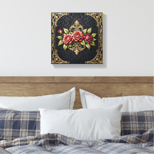 Luxurious Antique Gold Victorian Frame & Deep Red Canvas Print