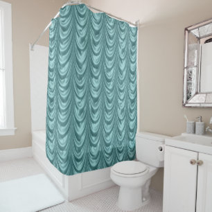 Luxurious Aqua Ruched Satin Scalloped Pattern Shower Curtain