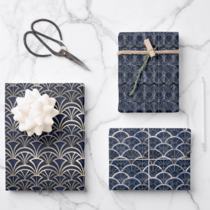 Luxurious Art Deco Tile with Metallic Silver Lines Wrapping Paper Sheet