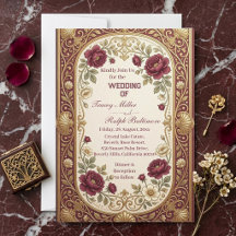 Luxurious Art Nouveau Gold Burgundy Roses Wedding 
