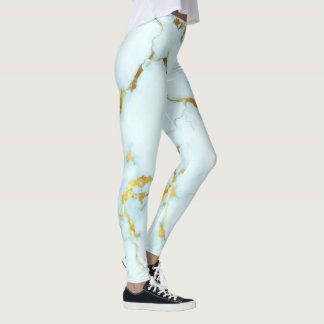 Luxurious Azure Gilded Pottery Motif Ceramic  Art Leggings