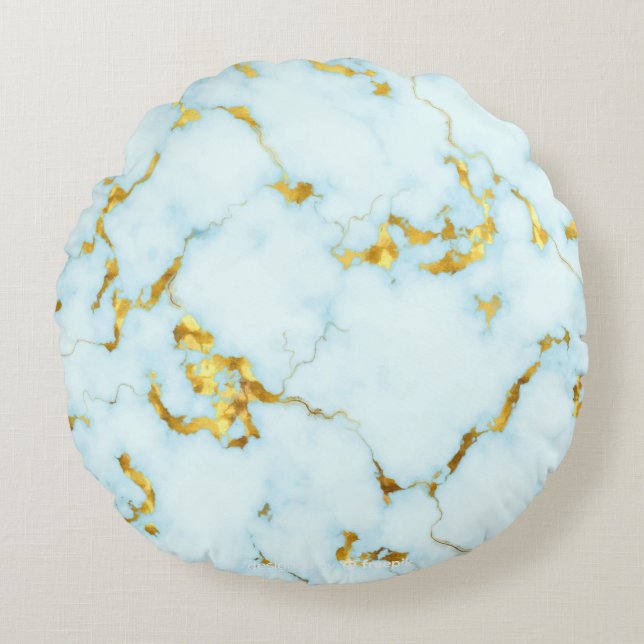 Luxurious Azure Gilded Pottery Motif Ceramic  Art Round Cushion (Front)