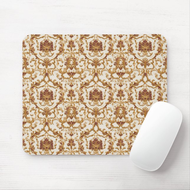 Luxurious Baroque Gold Ornament on Ivory Mouse Pad (With Mouse)