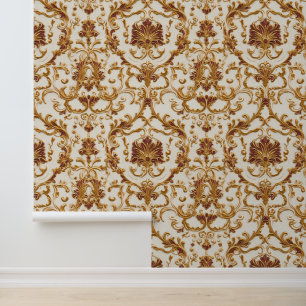Luxurious Baroque Gold Ornament on Ivory Wallpaper