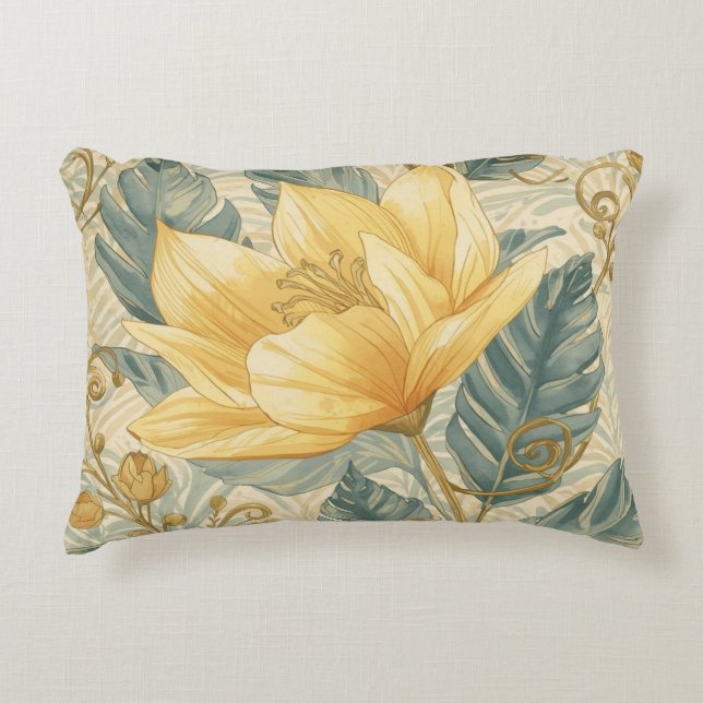 Luxurious, Beautiful Yellow Lemon Flower Pattern  Decorative Cushion (Front)