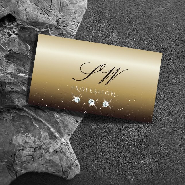 Luxurious Beige Brown Sparkling Diamonds Monogram Business Card (Creator Uploaded)