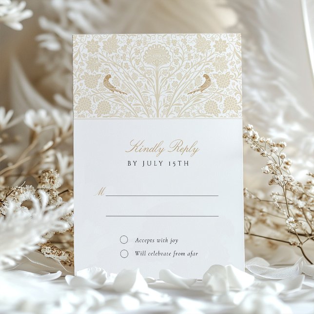 Luxurious Beige Gold Floral RSVP Wedding Card (Creator Uploaded)