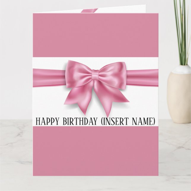 Luxurious big pink bow broad stripe birthday girl card (Front)