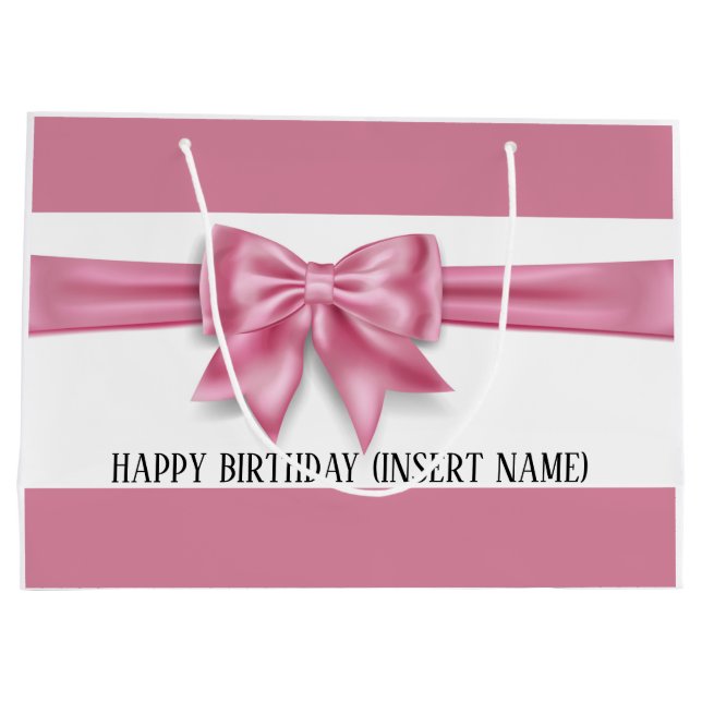 Luxurious big pink bow broad stripe DIY party Large Gift Bag (Back)