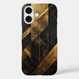 Luxurious Black and Gold Abstract Geometric iPhone 16 Case