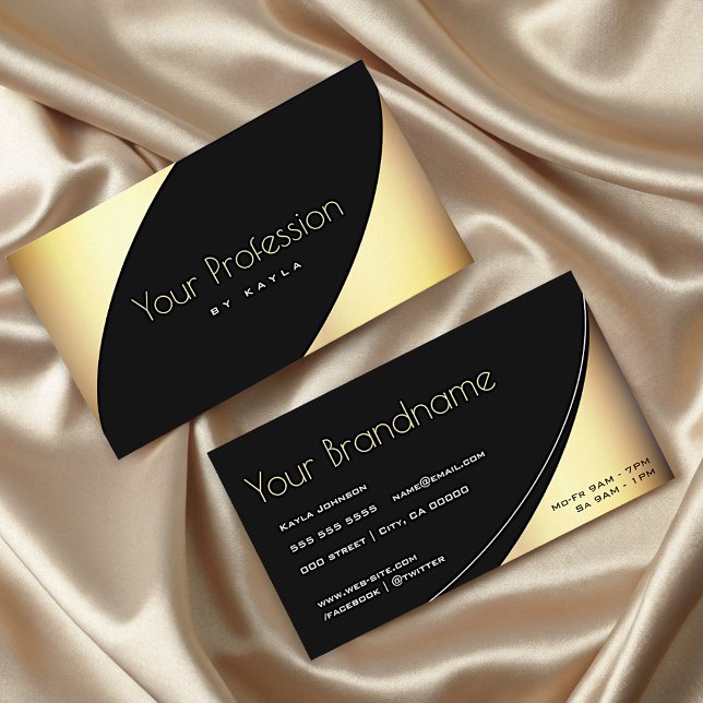 Luxurious Black and Gold Effect with Opening Hours Business Card (Creator Uploaded)