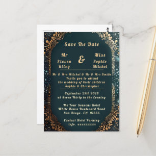 Luxurious Black and Gold Floral Wedding Invitation Postcard