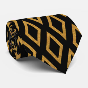 Luxurious Black and Gold Geometric Neck Tie 