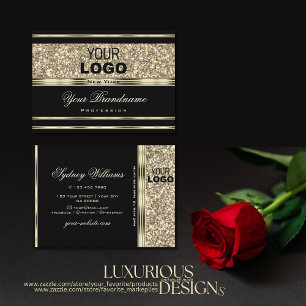 Luxurious Black and Gold Glitter Stars Logo Modern Business Card