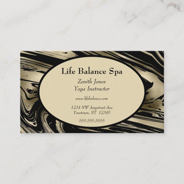 Luxurious Black and Gold Marble Spa Yoga Beauty Business Card (Front)