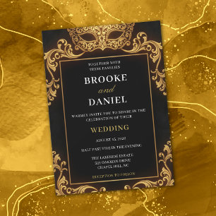 Luxurious Black and Gold Masquerade Wedding Invitation